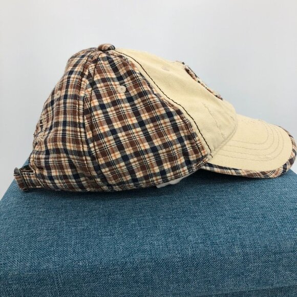 BTB Trading Original distressed dual-tone beige tartan plaid baseball cap OS - Picture 7 of 11